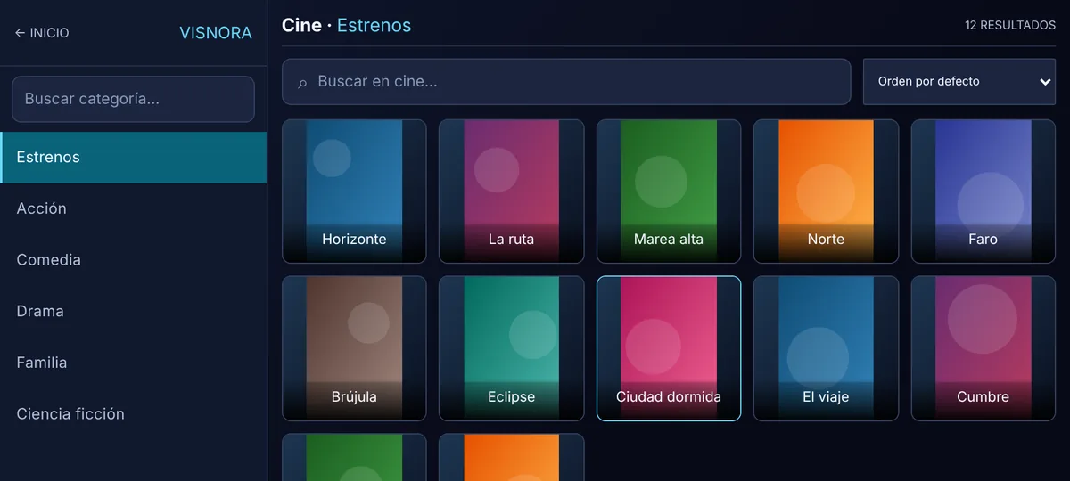 Catálogo de películas en un teléfono